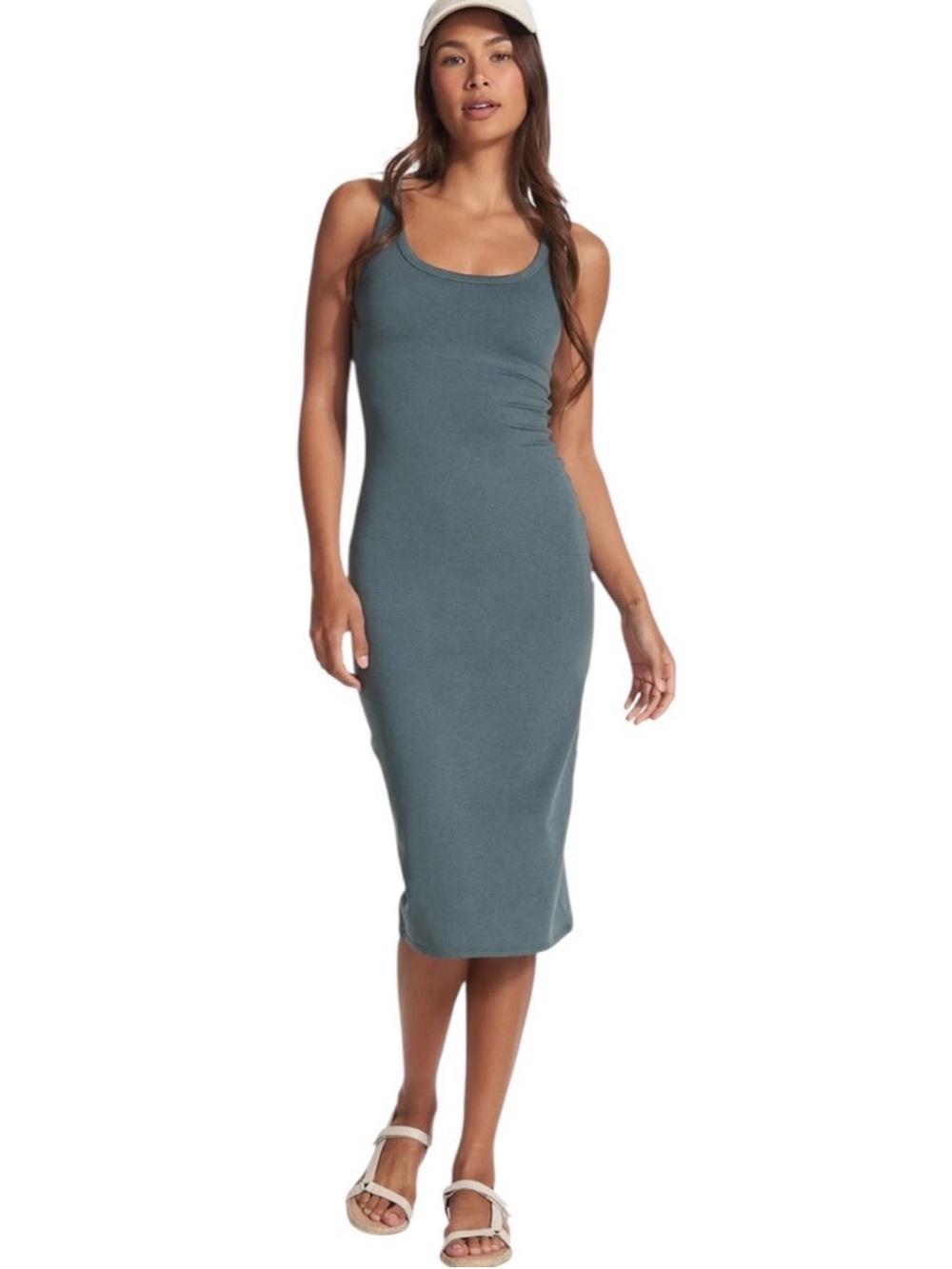 Vuori Halo Essential Tank Midi Dress In Lake Heather Green XL VW606